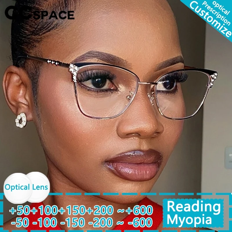 

Luxury diamond Myopia Glasses Customized Astigmatism Vintage Metal Anti-blue Light Eyeglasses Women Prescription Eyewear