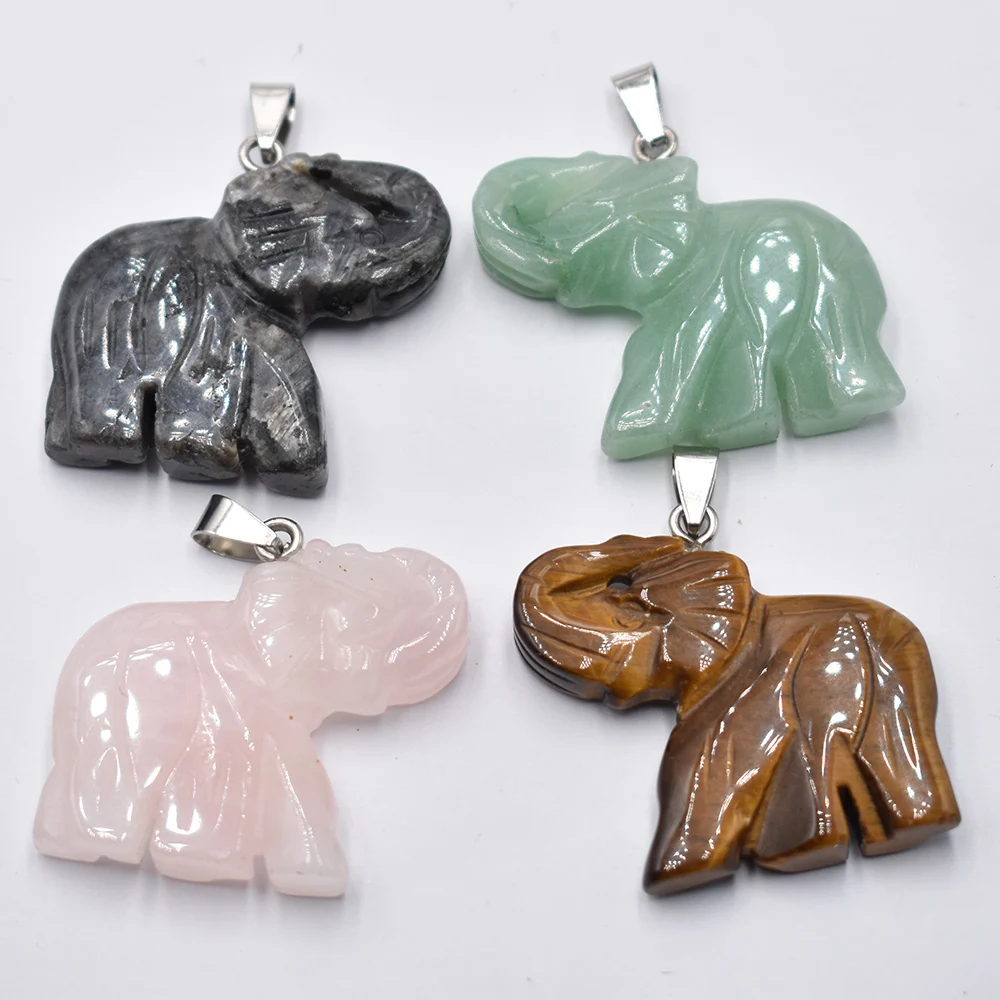 Hot selling fashion natural stone mixed carved elephant pendants for jewelry making wholesale 4pcs/lot free shipping