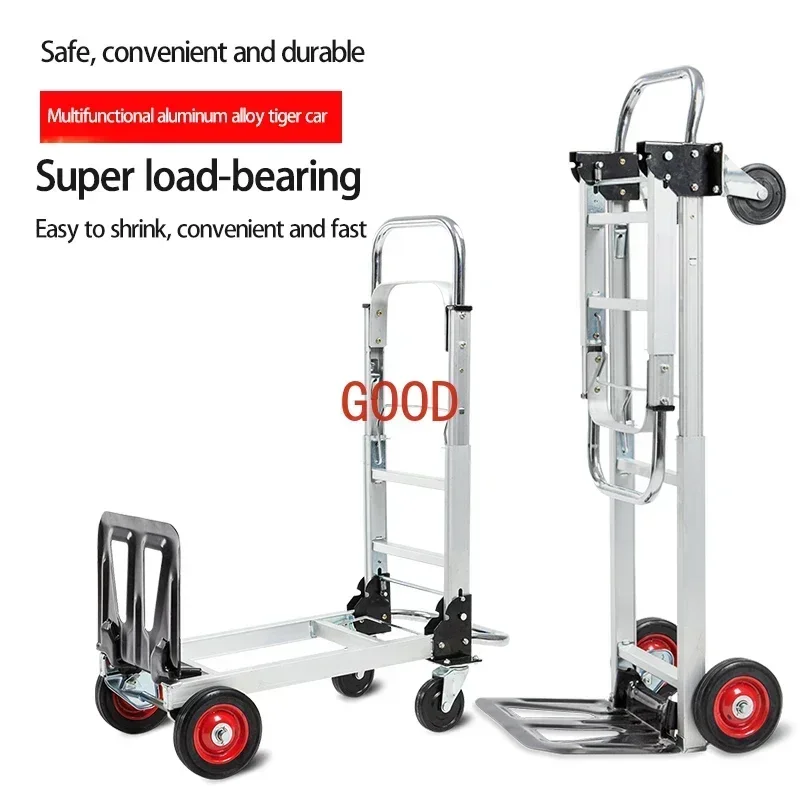 

100kg Luggage Cart Folding Truck Manual Folding Silent Heavy Shopping Cart Household Telescopic Push-Pull Cart To Pull Goods