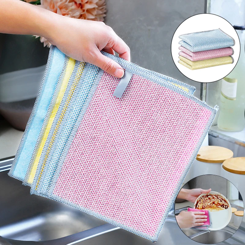 1pcs Double-sided Silver Wire Rags Kitchen Dishwashing Cloths Thickened Cleaning Cloth Pads Rust Removal Towels Cleaner Tools