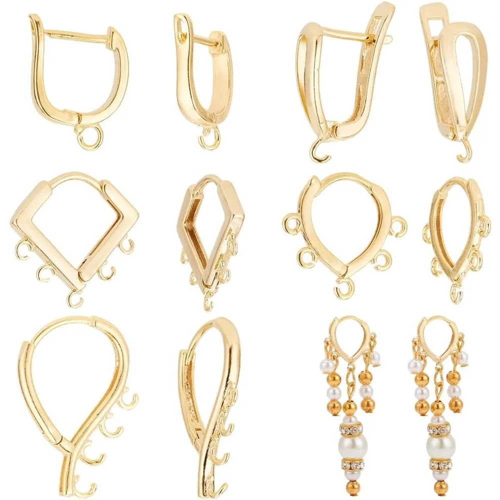 20 piezas, 5 estilos, pendientes de aro Huggie de latón, hallazgos, ganchos para pendientes, rombos retorcidos, pendientes Huggie para mujer, pendiente en forma de lágrima