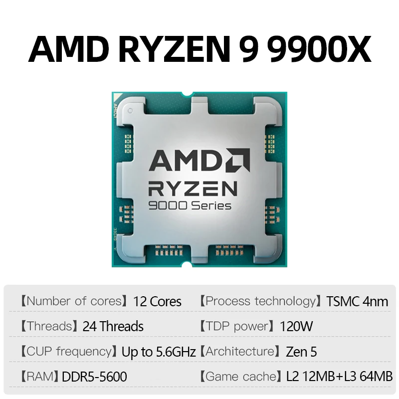 AMD Ryzen 9 9900X Brand New CPU 5.6GHz 12-Core 24-Thread 76MB Cache 4NM TDP 120W Socket AM5 Gaming CPU without Package