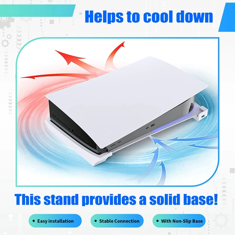 【Superdeals】Horizontal Stand For PS5 With 4 USB Extension, Cabinet Console Laydown Holder, For Playstation 5 Disc & Digital Edit