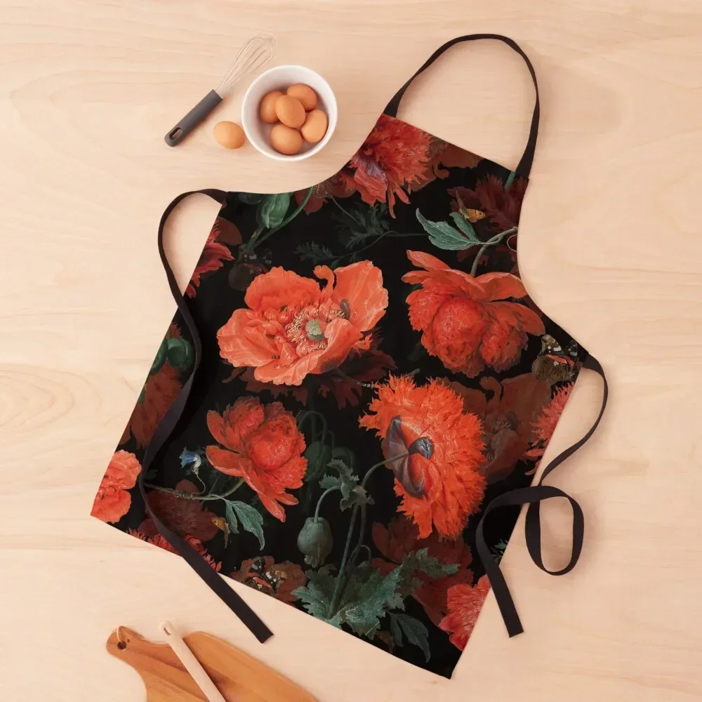 

Red Jan Davidsz. de Heem Vintage Poppies Flowers Botanical Night Garden Apron chef costume Woman Kitchen Apron