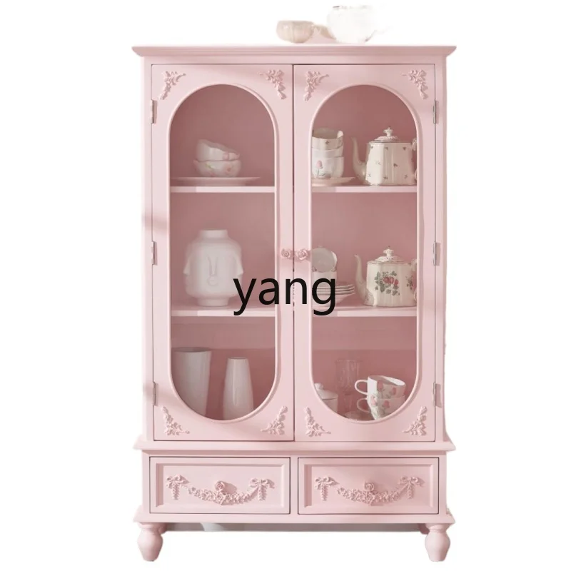

LHH retro cream style dining side cabinet integrated high cabinet against the wall storage cabinet