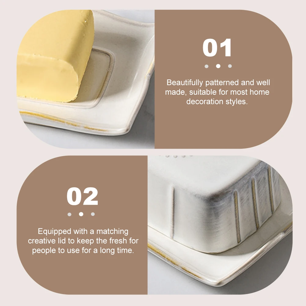 

Dessert Display Tray Ceramic Butter Storage Tray Beautifully Patterned Lid Keeps Fresh for Home Parties Hotels