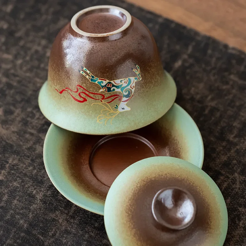 Vintage Firewood Gaiwan Tea Ceremony Bowl, Ceramic Tea Set, Large Tea Cup, Tea Making Device, Pot Gift,Ancient tea utensils