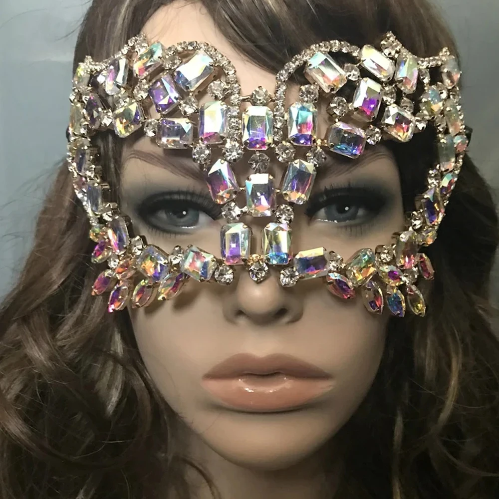 Stonefans Square strass Mask Masquerade Halloween per le donne accessori per feste Costume Sexy Crystal Half Face Mask Jewelry