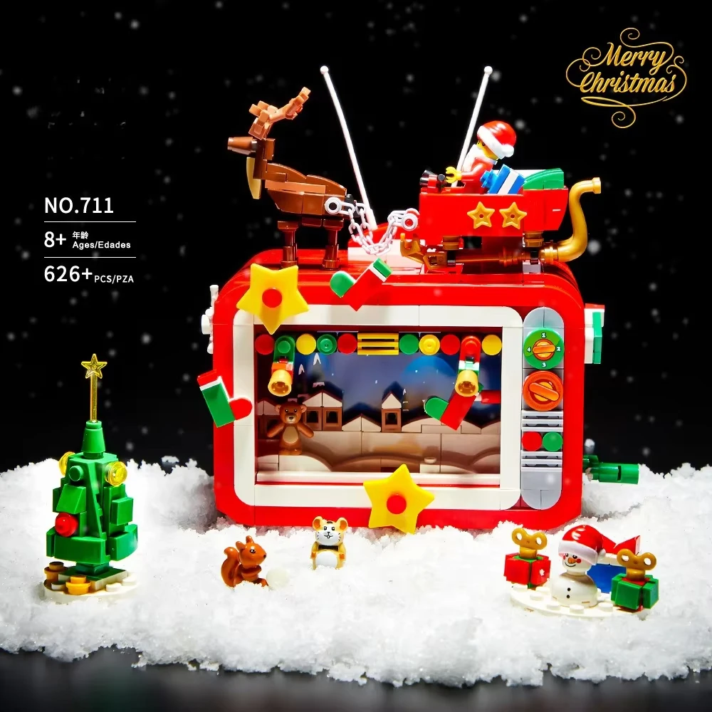 New creative Christmas TV Dk711 Christmas series TV train small particles children's educational building blocks toys furniture