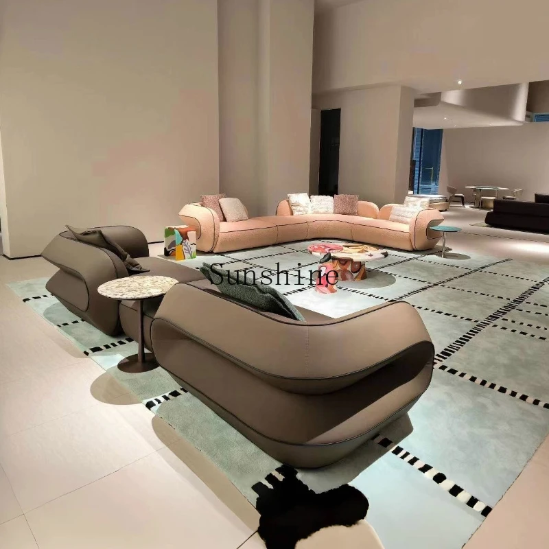 Italian minimalist fabric module, high-end straight row corner sofa living room cream style design