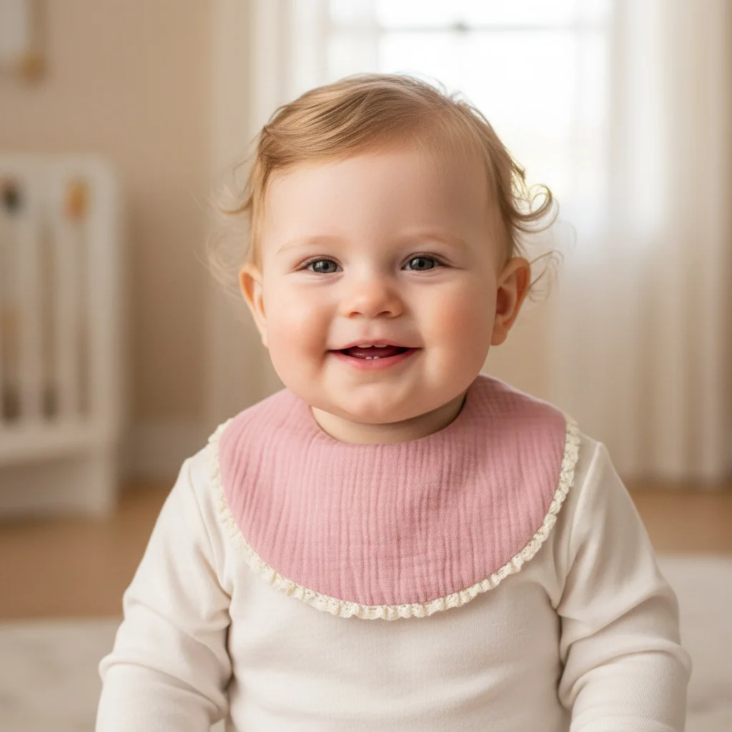 Double-Layer Pure Cotton Class a Newborn Bib Baby Absorbent Gauze Drool Cloth Photo Prop Soft Comfortable Unisex 0-3 Months
