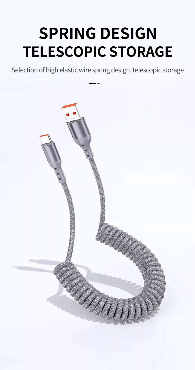 NNBILI Auto-Federkabel Typ C für iPhone 17 16 15 Xiaomi Samsung 100W PD 90 ° Winkelstecker Typ C Schnellladung für Macbook iPad Kabel – Detail 6