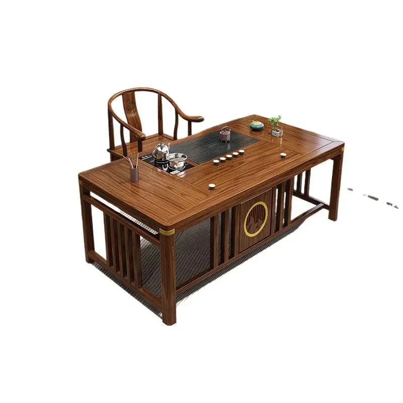 y10-Chinese style solid wood tea table and chair set - perfect for small spaces, home balconies, and living rooms