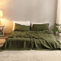 Juego de sábanas 100% Lino puro, ropa de cama de 4 piezas, 1 sábana plana, 1 sábana bajera de bolsillo profundo, 2 fundas de almohada