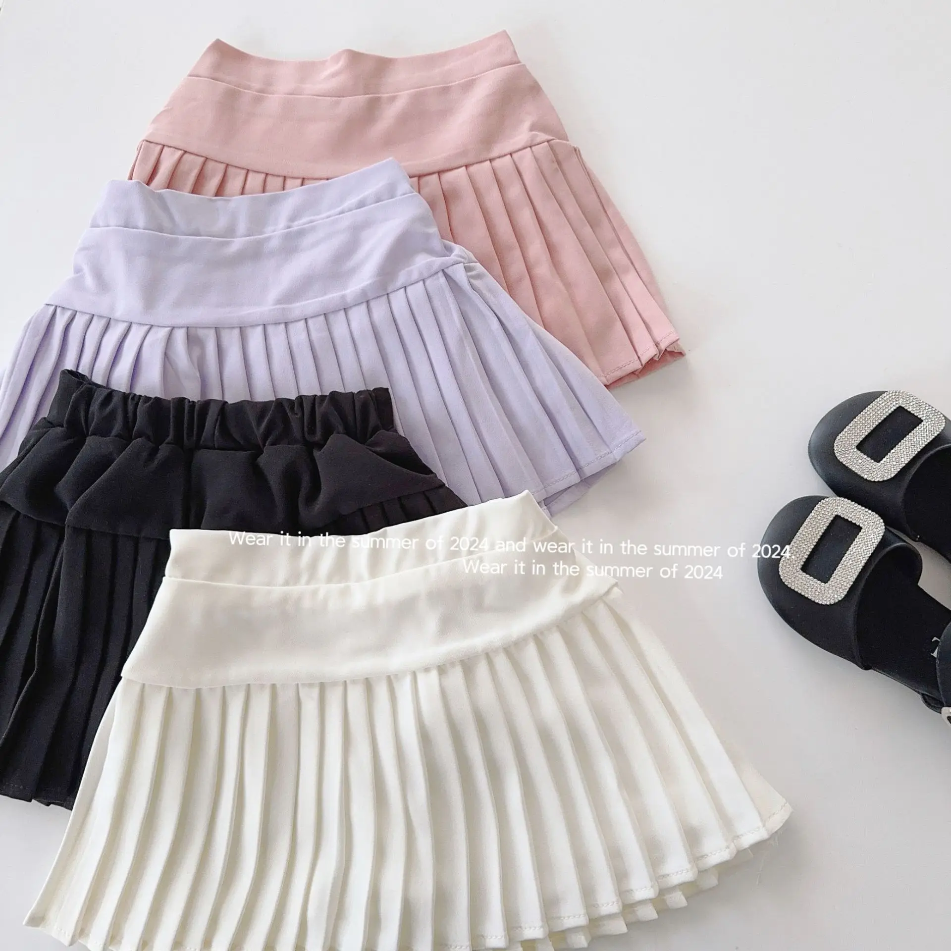 

Girls Skirt 2025 Spring New Childrens Clothes Korean Style Baby Girl Fashion Anti-go Pleated Skirt Casual Simple Daily