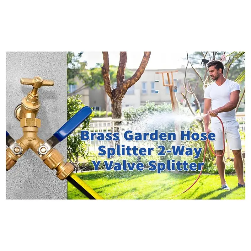 AT02-2 Way Hose Splitter Garden Hose Splitter Water Spigot Splitter Garden RV Copper Hose Splitter Valve 3/4 Inch GHT Thread 2Pc