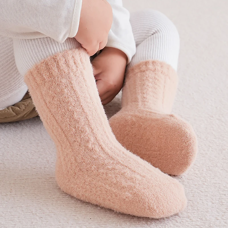 5 أزواج من جوارب الأطفال للخريف والشتاء سميكة مبطنة بالصوف جوارب أطفال ناعمة دافئة متوسطة الأنبوب