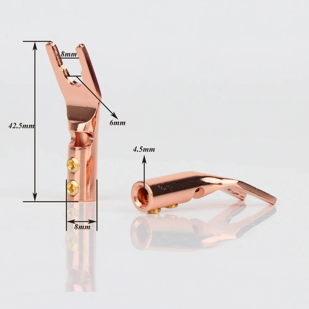 Preffair SY1525  Hi-End Y Spade Connector Red Copper 45 Degree Dual Screws No Welding Audiophile for DIY Speaker Cables