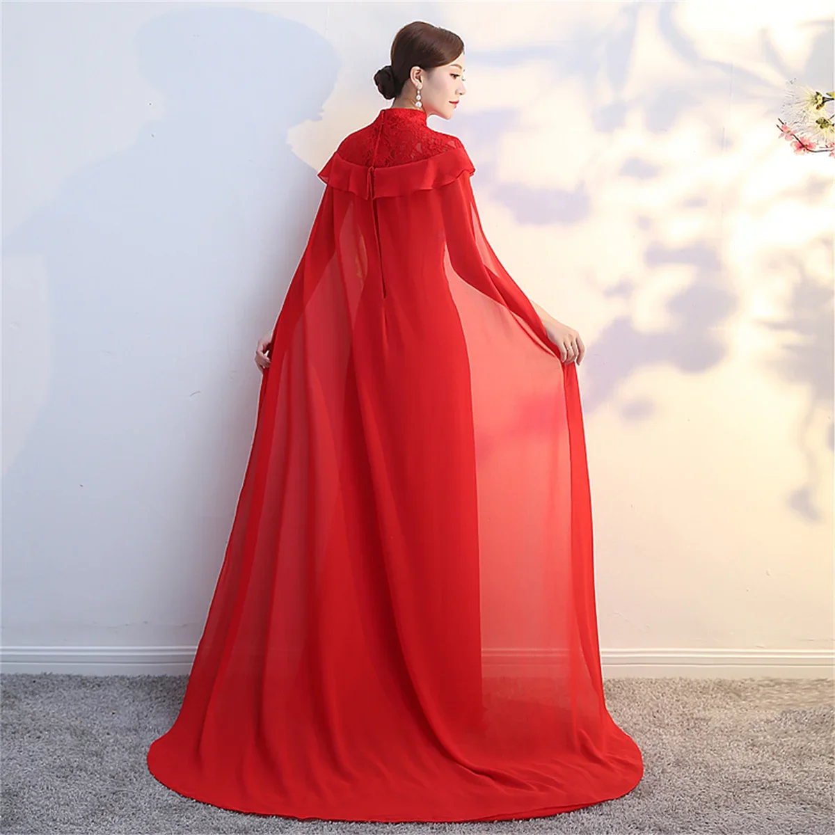 New and improved long Chinese style dress, elegant big cloak, runway cheongsam performance costume, stage performance costume