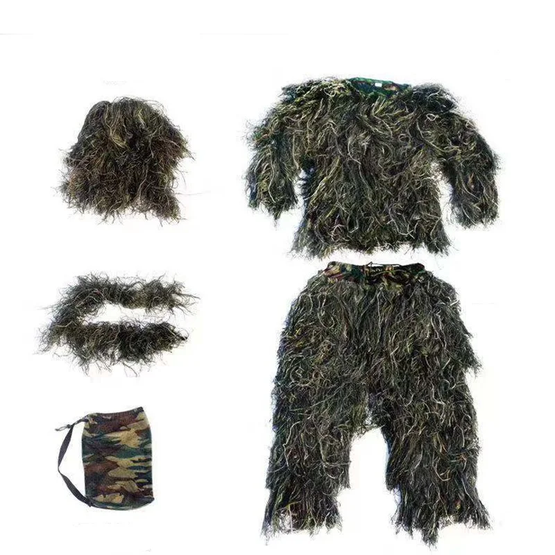 Ghillie Suit Hunter Hunting Woodland, 3D Bionic Leaf Camouflage Clothing, Disguise Uniform, Cs Camo Suits Set ﻿