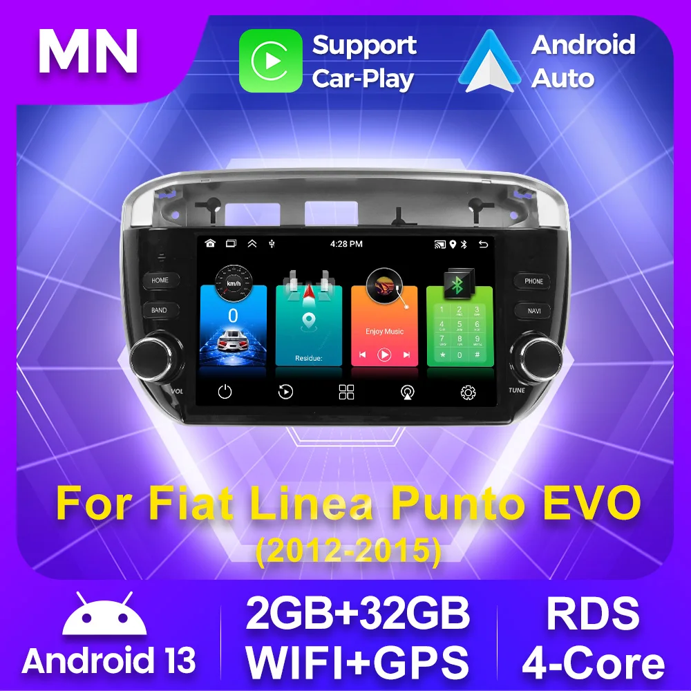 2 Din مشغل فيديو أندرويد لشركة فيات لينيا بونتو EVO 2012-2015 Carplay راديو السيارة Autoradio نظام تحديد المواقع والملاحة الوسائط المتعددة ستيريو الصوت #2