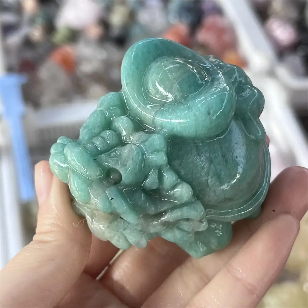 Natural Quartz Amazonite Ingot Pixiu Carving Reiki Healing Fengshui Stone Home Decorative Animal Gift for Holiday Crafts