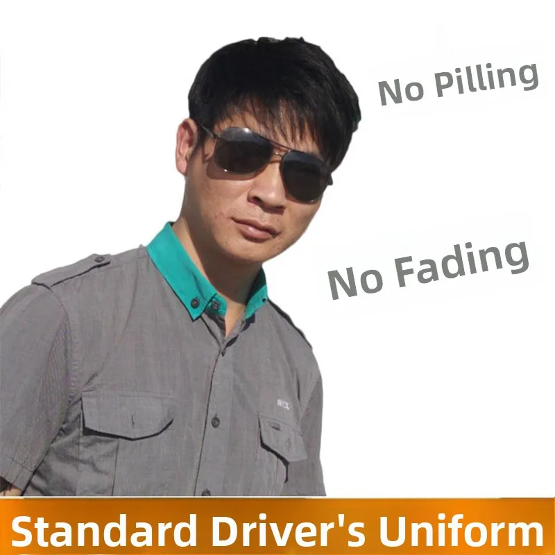 

Gray Shirt Standard Fit Business Gentleman Cotton Summer Commute Large Size Long Sleeve Square Collar Driving Service Uniform