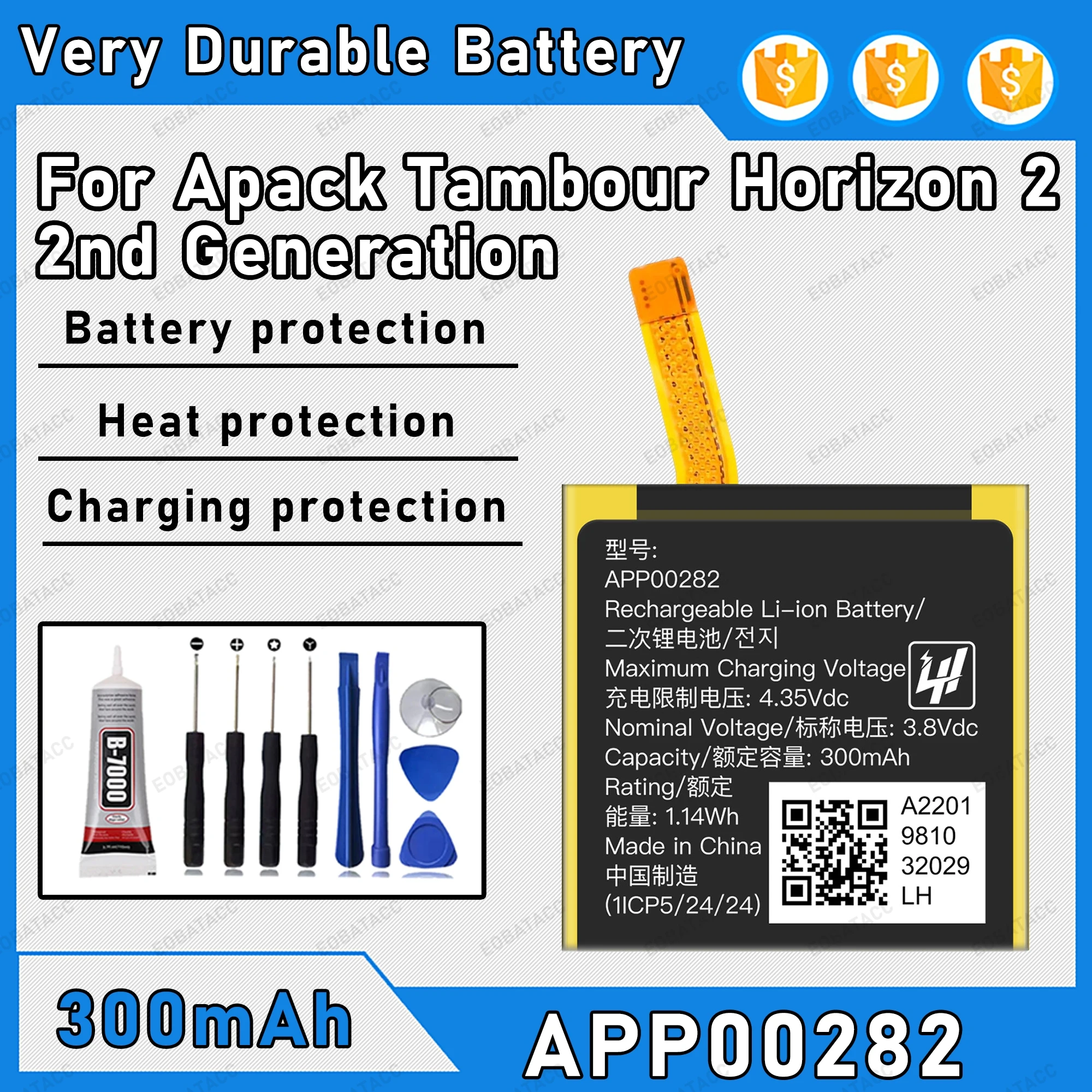 

300mAh 100% New APP00282 Battery For Tambour Horizon 2 2nd Generation Replacement Bateria+Free Tools