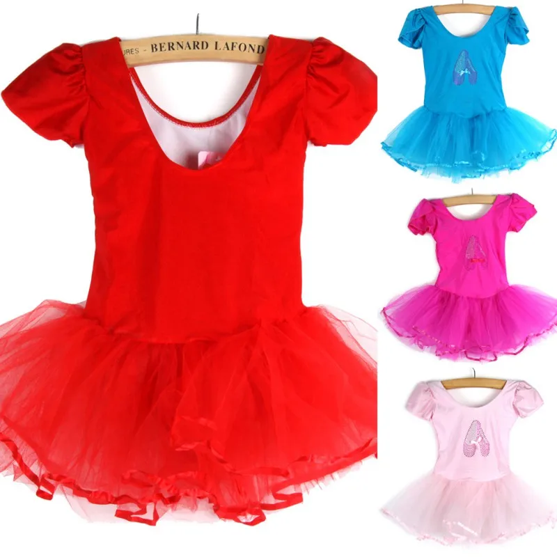 Girls Ballet Dress Solid Color Short Sleeve Children's Training Skirt Kids Costume For Gymnastics Dance Dresses Clothes