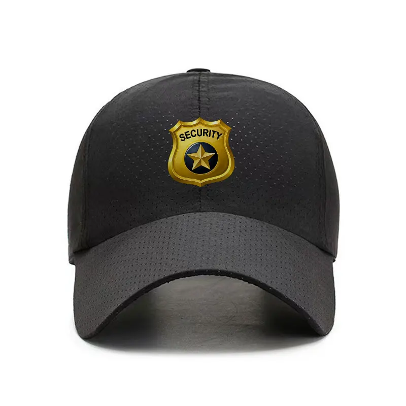 Security Badge Quick Dry Baseball Cap Breathable Black Unisex Sports Hat for Men and Women