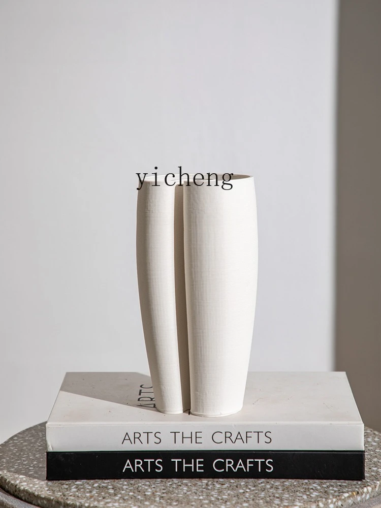 LSL Modern Minimalist Art Ceramic Vase White Living Room Desktop Decoration Ornament Flower Vessel