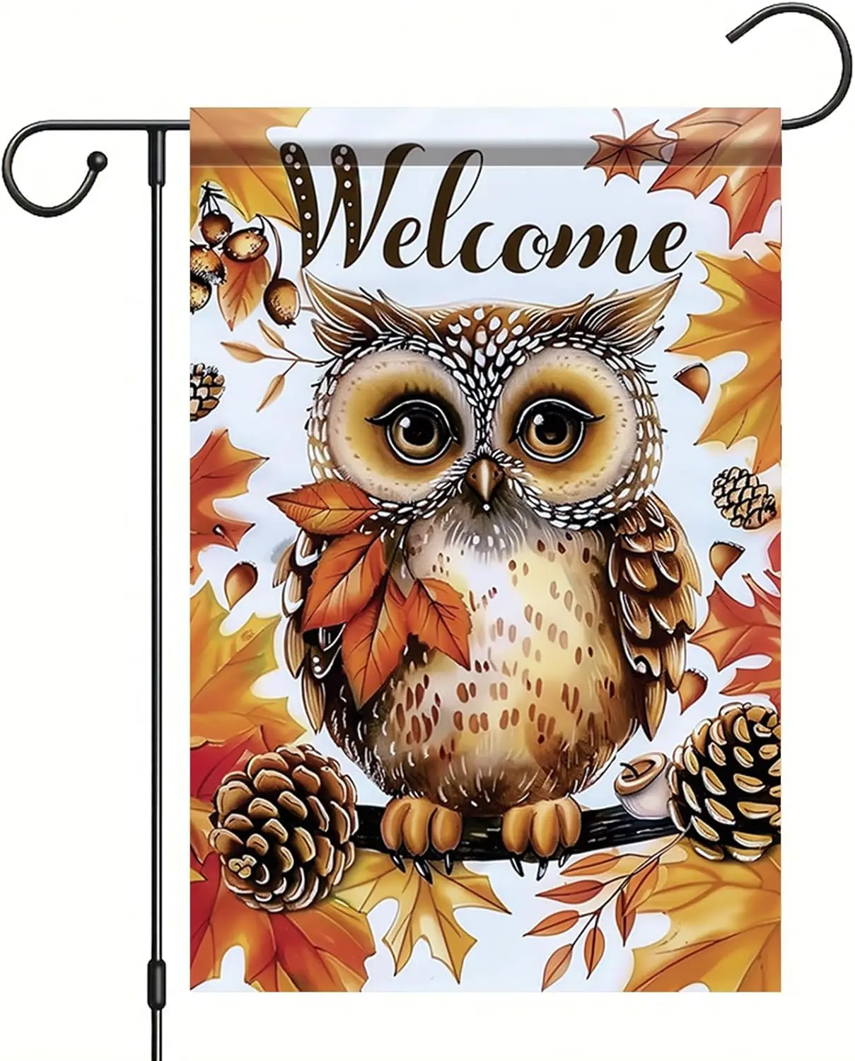 Thanksgiving Fall Garden Flag Owl Flag 12x18 Inch Double-Sided Leaf Pinecone Acorn Yard Banner Autumn Outdoor Decor for Porc SSL