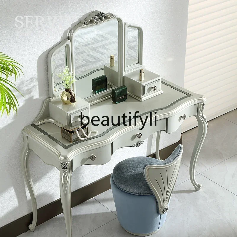 

French light luxury solid wood with carved dresser cloakroom master bedroom small dressing table