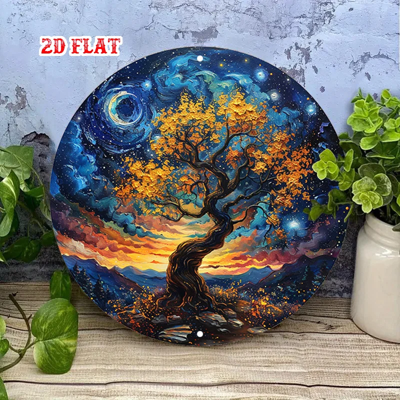 CIFBUY Modern Magic Tree Aluminum Wall Art 12 Inch Round Waterproof Metal Sign for Home Kitchen Garden Bathroom