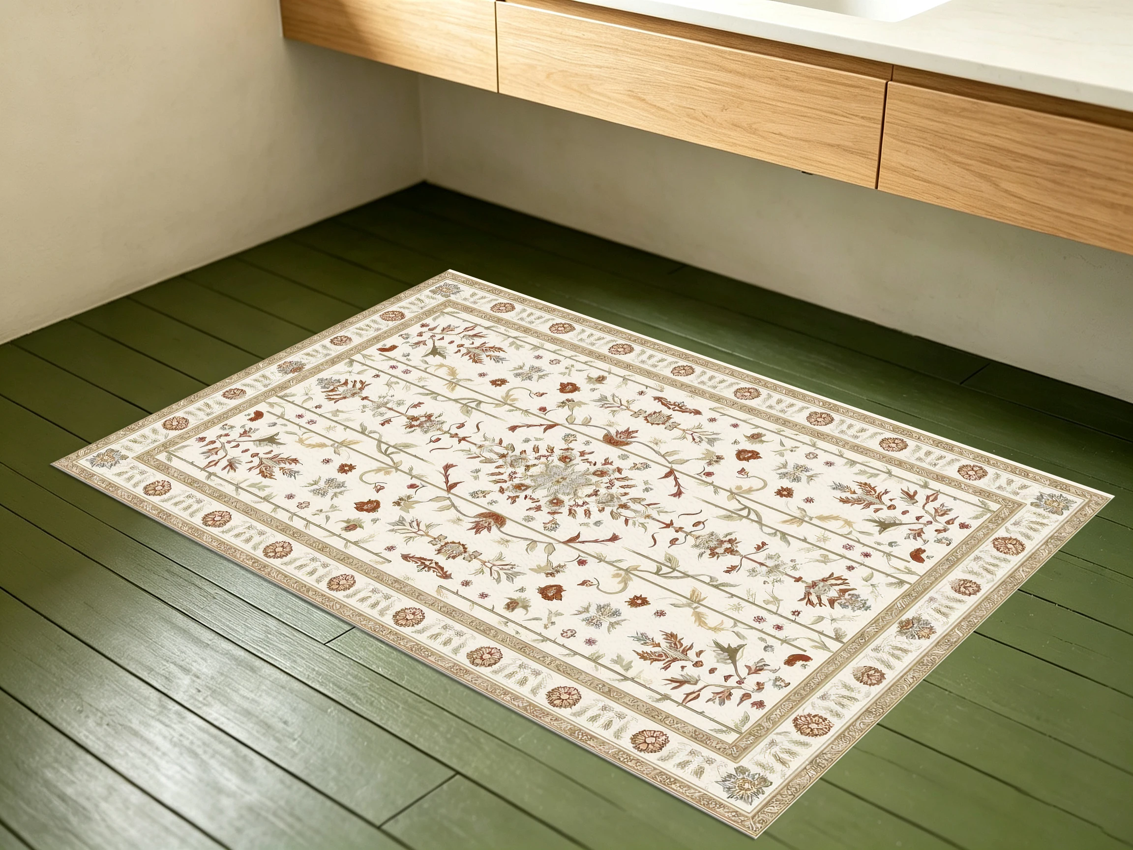 2D Carpet, Vintage Persian Pattern 2D Beige-Brown Carpet - Retro Style, Soft and Skin-Friendly, Suitable for Living Rooms and Other Places