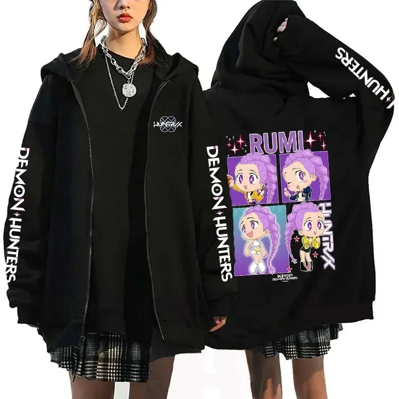 KPop شيطان الصيادين هنتر الساحرة مجموعة سيدة قبعة هوديي الشتاء الخريف مقنعين سستة البلوز سترة عصرية عادية