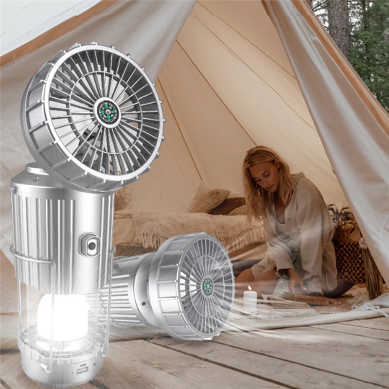 

BMBY-Emergency Hanging Light Foldable Solar Camping Fan With Lantern USB Rechargeable Solar Power For Outdoor Tent