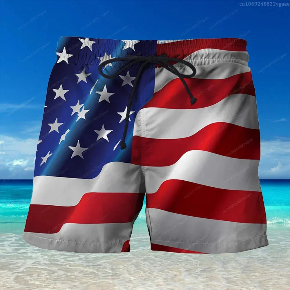 Summer Fashion Flag Pattern Shorts Casual Men's 3D Printed Beach Summer Surfing and Swimming Shorts Men's Outdoor Shorts