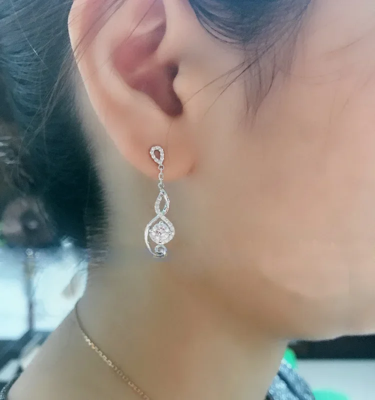 3 Color Music Notes Drop Earring Full CZ Clear Crystal Earring Sterling Silver Earrings for Women Wedding Jewelry