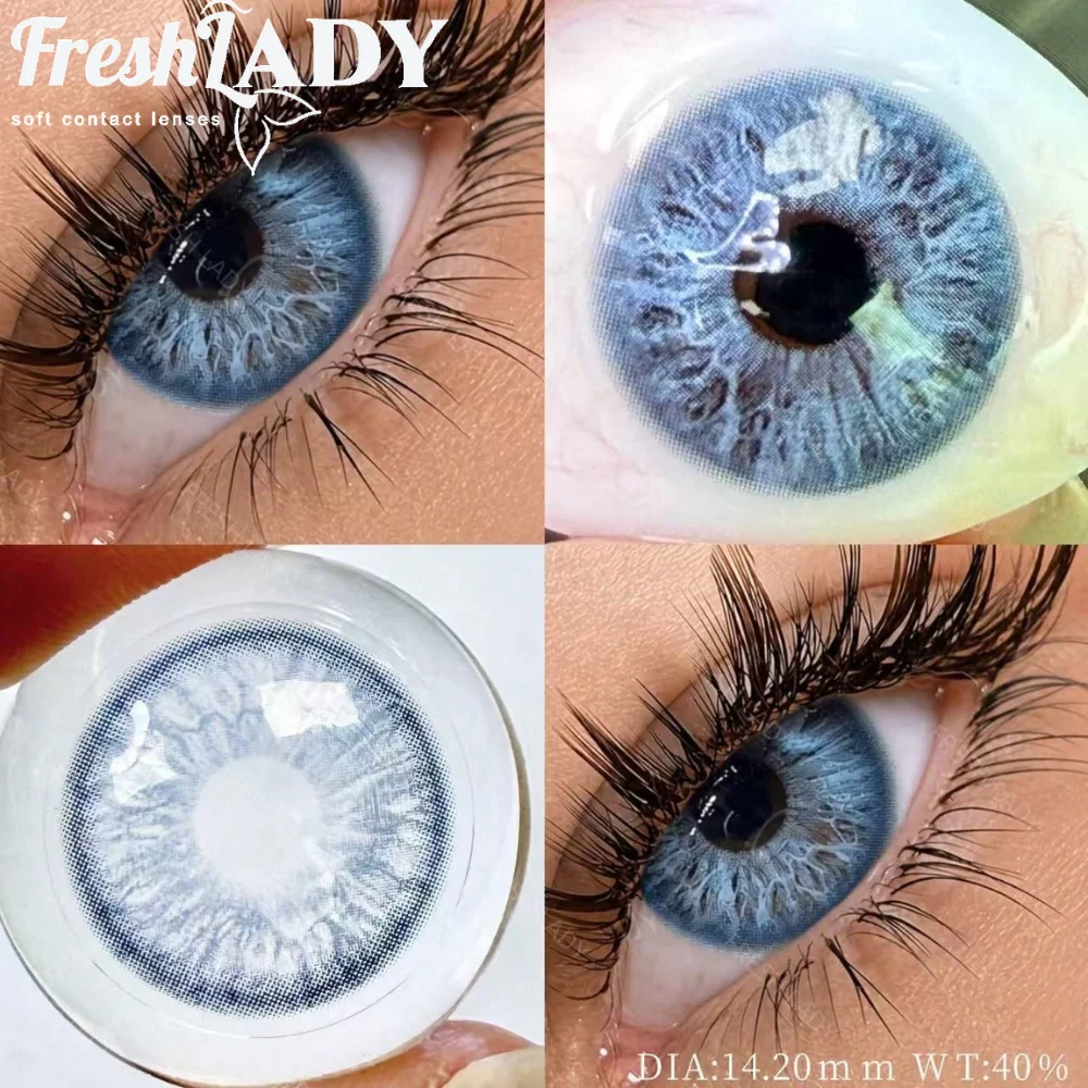 Fresh Lady 1 Paar grüne Kontaktlinsen, natürliche Pupillen, weiche Linsen, 14,00-14,50 mm, jährlich wechselbar