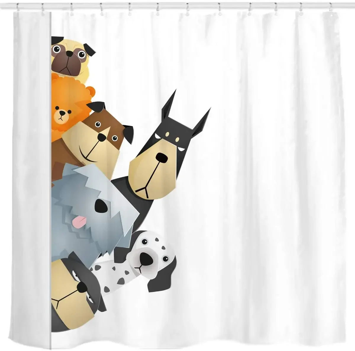 Cute Dogs Curious Cartoon Puppy Fabric Shower Curtain