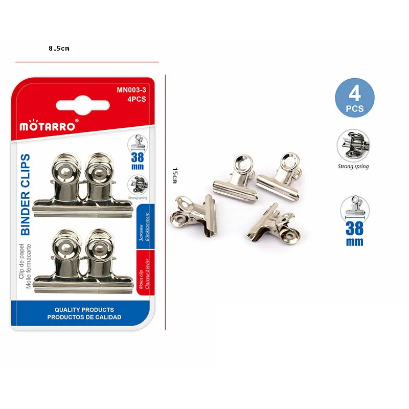 

Pack of 4, 38mm Metal Binder Clips, Strong Spring, Silver, for Documents, Office, Student, and Home Use. Silver Metal Binder Cli