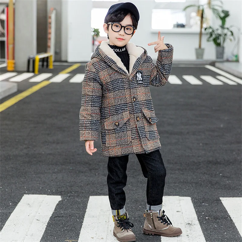 Boys Woolen Coat Overcoat Jacket Windbreak 2024 Furs Warm Plus Thicken Autumn Winter Cotton Christmas Gift Children\'s Clothing