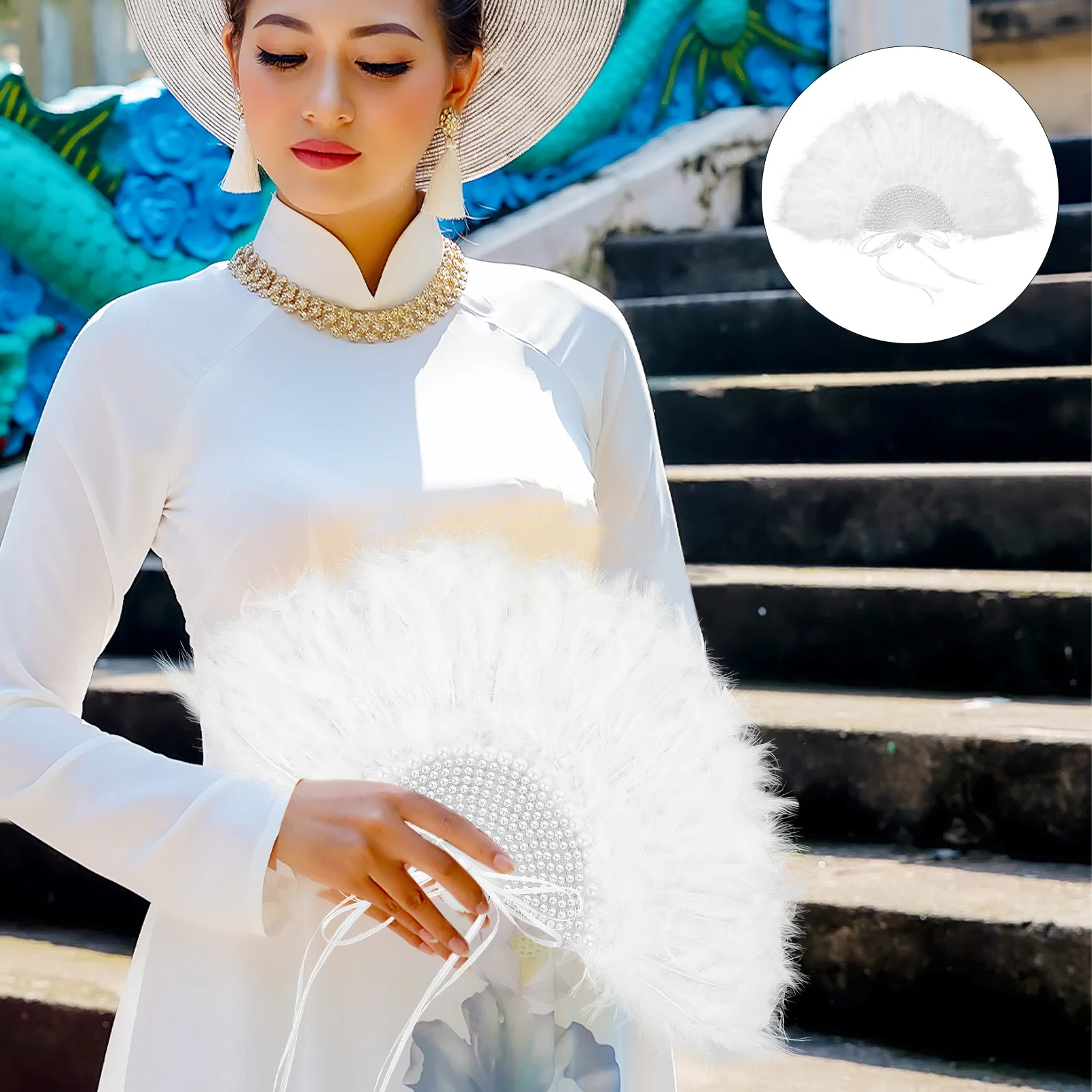 

Wedding Bridal Plume Hand Durable High-Class Material Fan Party Stage Performance Dance Masquerade Fan Women Party