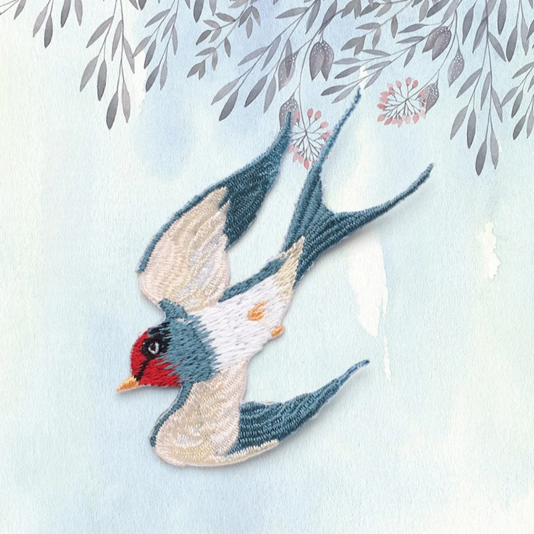 1 pcs  Iron-on Embroidered Appliques,Adhesive Embroidered swallow ,Iron-on Patches For Dress Supplies,For Hair Flower