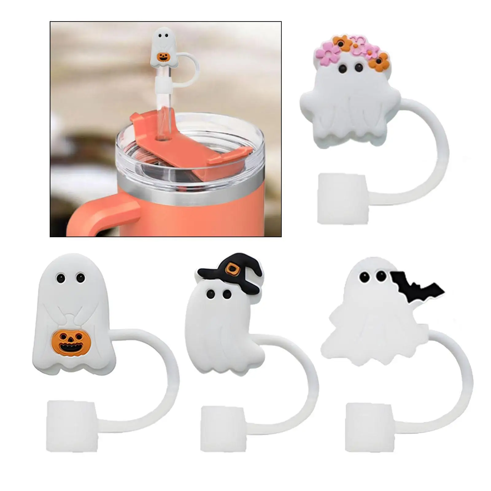 Reusable Silicone Straw Toppers Halloween Straw Cover Caps for 10mm Drinking Straws Party Cup Accessories