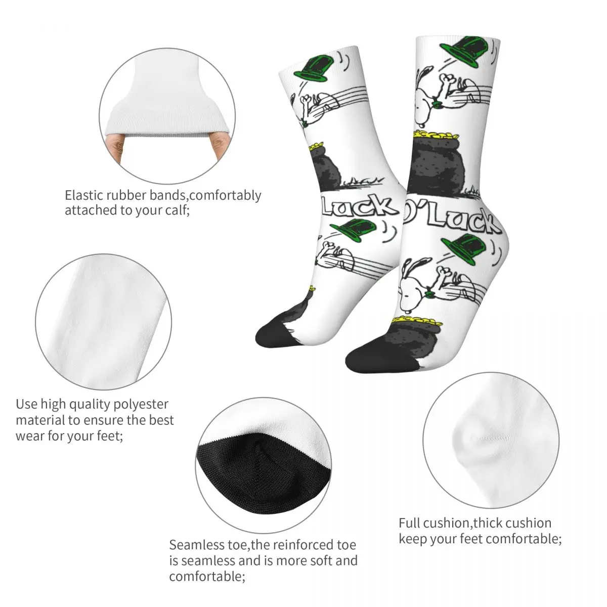 Sweat Absorbing Crew Socks para homens e mulheres, colorido, amendoim, Papai Noel, inverno, quente, Woodstock, O'Luck