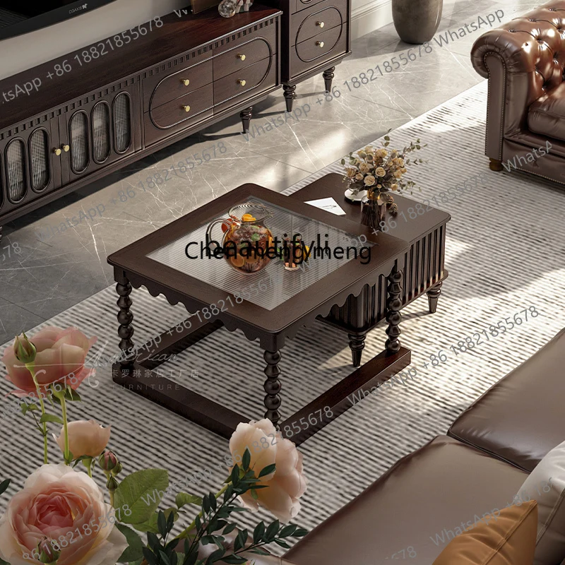 Mesa de centro americana de madera maciza, mueble de TV combinado para sala de estar, mesa de té de cristal francés, bandeja de té para el hogar para apartamento pequeño