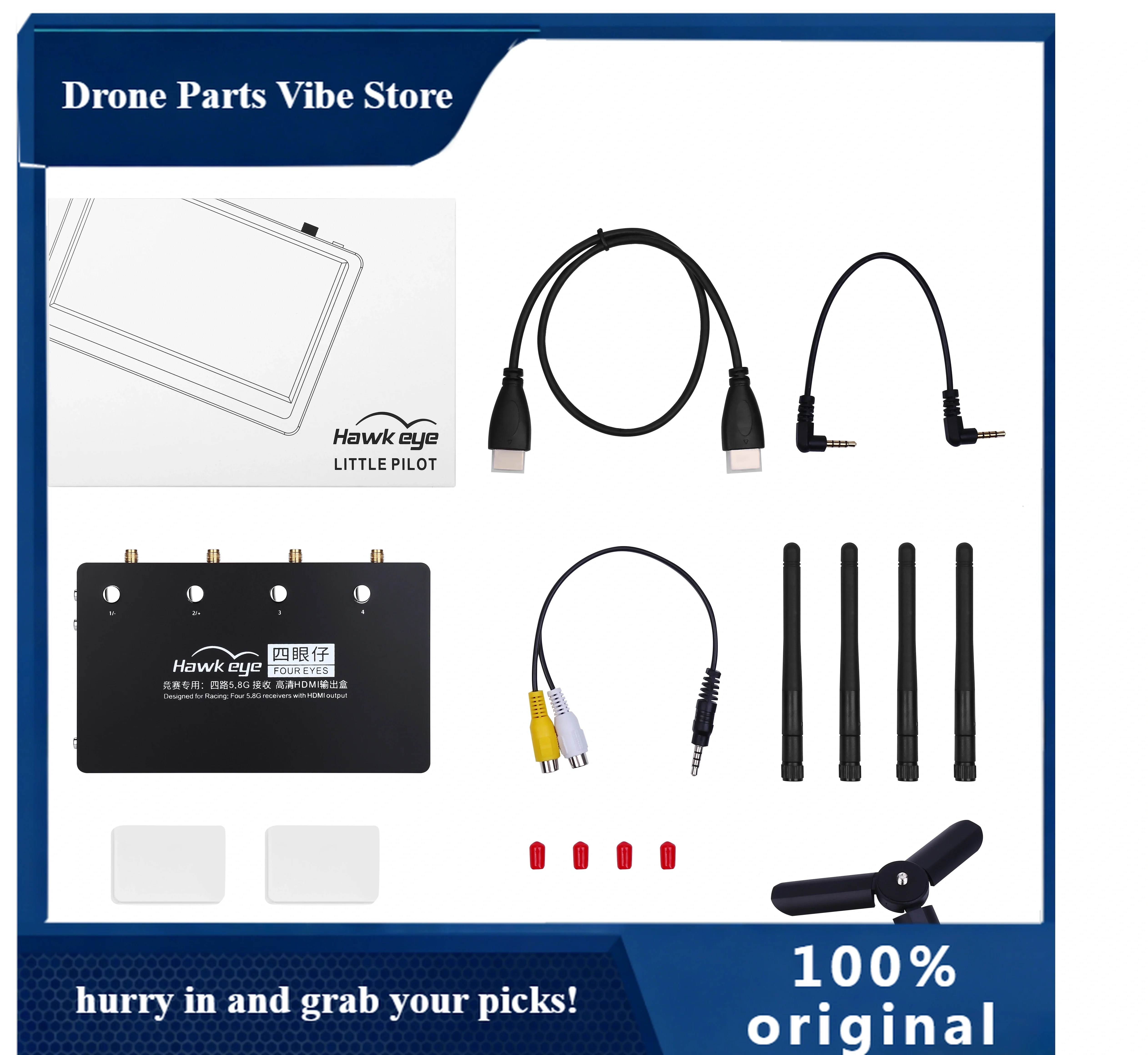 

APNewest Hawkeye Four eyes V2 4-Channel 5.8G Receiving 4-Segment HDMI TV Output 5.8G Display Screen / Phone for RC Racing Drone