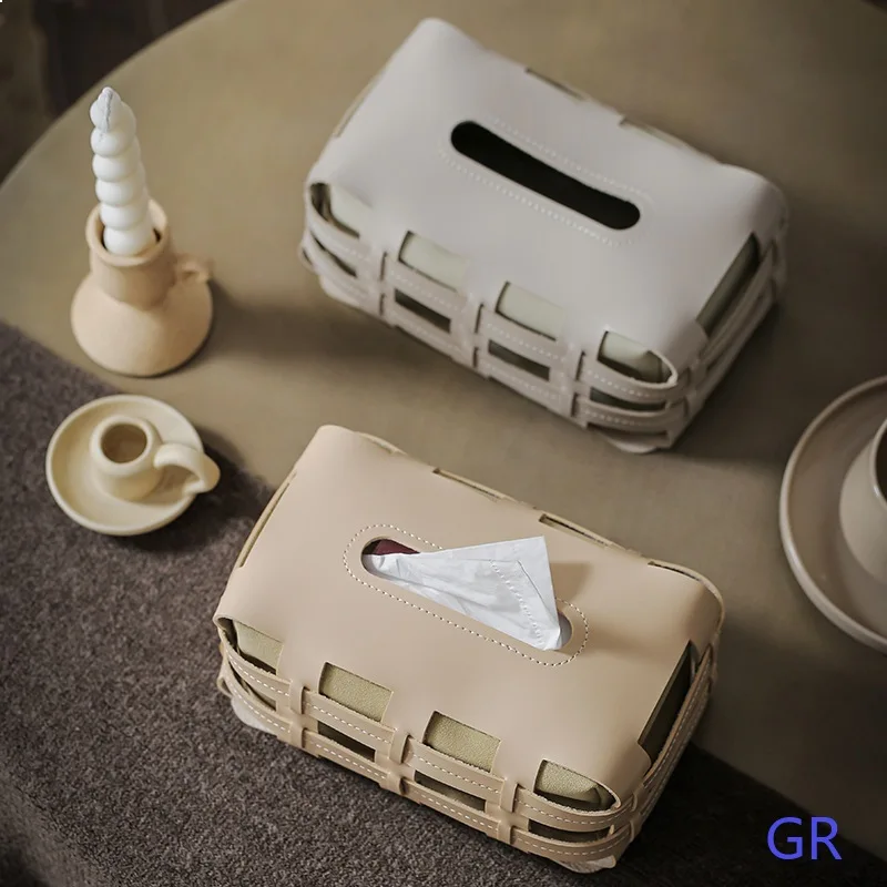 Nordic Luxury Handwoven Leather Tissue Box Creative Napkin Holder Home Decor view 4